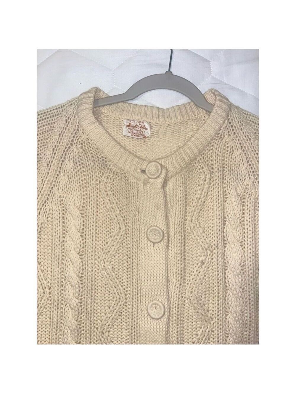 Virgin Acrylic Fiber sweater made in Korea crochet buttons size medium cream - Picture 2 of 11